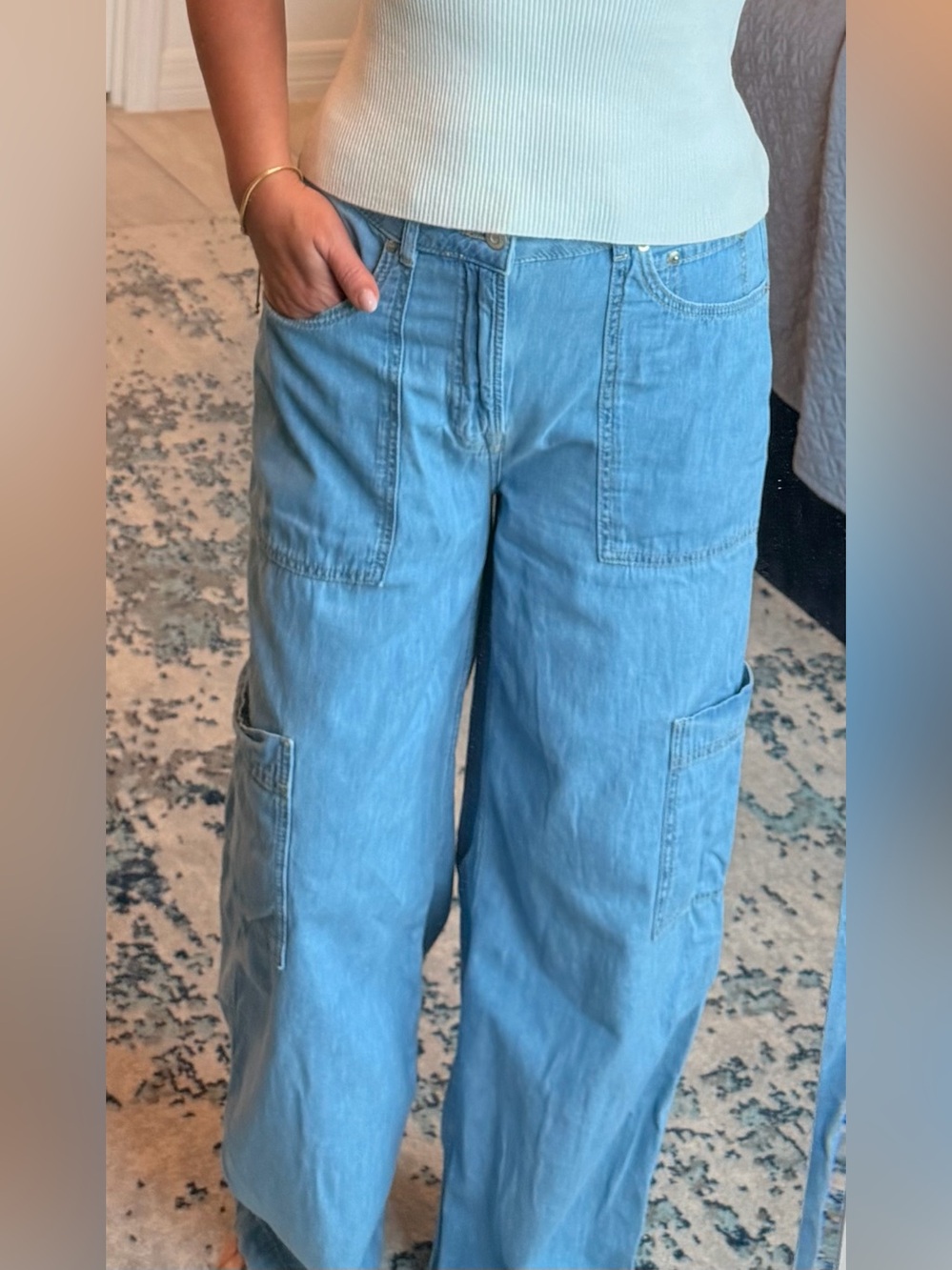 Womens Next Lightweight Denim Utility Wide Crop Jeans